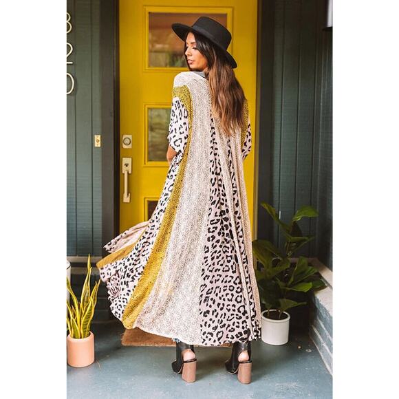 Gigio Boho Animal Print Lagenlook Kimono Cardigan Mesh Duster Plus Size 1XL 1X - Picture 8 of 16